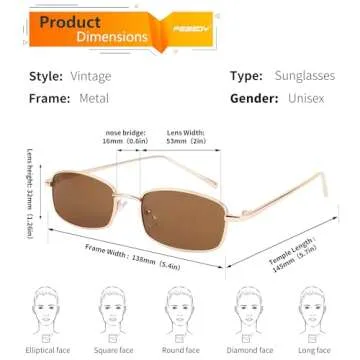 FEISEDY Vintage Rectangle Sunglasses for Unisex Fashion