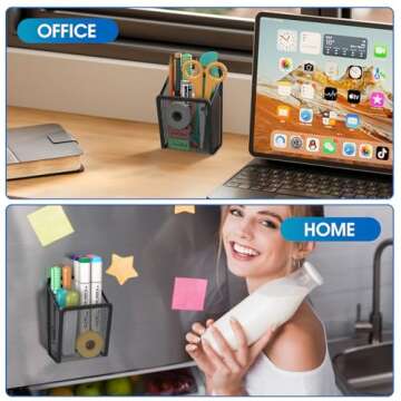 MaxGear Magnetic Pen Holder, 2 Pack Mesh Pencil Holder for Desk Storage Basket Organizer Marker Holder - Extra Strong Magnets Perfect for Locker Accessories, Refrigerator, Whiteboard, School Office