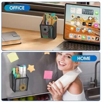 MaxGear Magnetic Pen Holder, 2 Pack Mesh Pencil Holder for Desk Storage Basket Organizer Marker Holder - Extra Strong Magnets Perfect for Locker Accessories, Refrigerator, Whiteboard, School Office