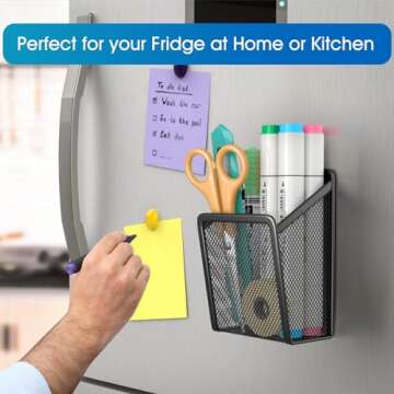 MaxGear Magnetic Pen Holder, 2 Pack Mesh Pencil Holder for Desk Storage Basket Organizer Marker Holder - Extra Strong Magnets Perfect for Locker Accessories, Refrigerator, Whiteboard, School Office