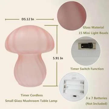 JBGIYOSG Mushroom Table Lamps Night Lights Cute Glass Nightstand Bedside Desk Lamps for Bedroom Livi...