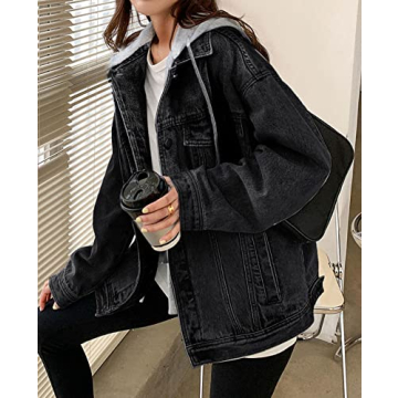 LifeShe Women's denim jacket with hood oversized distressed jean jackets hoodie