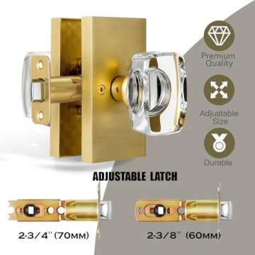 HIEMEY Gold Crystal Glass Passage Door Knobs Interior, Modern Satin Brass Door Knobs Heavy Duty for ...