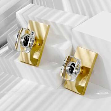 HIEMEY Gold Crystal Glass Passage Door Knobs Interior, Modern Satin Brass Door Knobs Heavy Duty for Closet Hallway