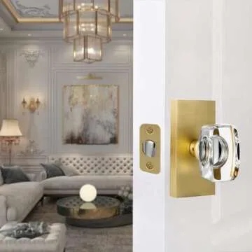 HIEMEY Gold Crystal Glass Passage Door Knobs Interior, Modern Satin Brass Door Knobs Heavy Duty for Closet Hallway