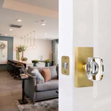 HIEMEY Gold Crystal Glass Passage Door Knobs Interior, Modern Satin Brass Door Knobs Heavy Duty for Closet Hallway