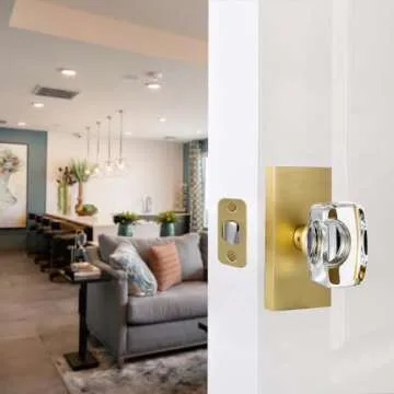 HIEMEY Gold Crystal Glass Passage Door Knobs Interior, Modern Satin Brass Door Knobs Heavy Duty for Closet Hallway