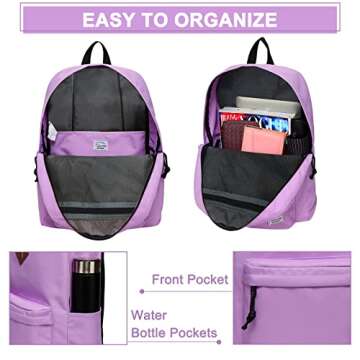 VASCHY School Backpack, Lightweight Water Repellent Backpack Men School Bag Women Children Boy Leisure for Girl School High School Teenagers College Business Travel, Orchid, Taille Unique, Daypack