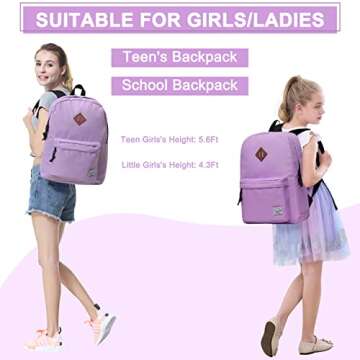 VASCHY School Backpack, Lightweight Water Repellent Backpack Men School Bag Women Children Boy Leisure for Girl School High School Teenagers College Business Travel, Orchid, Taille Unique, Daypack