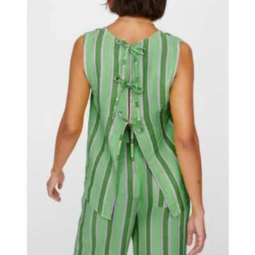 Juakoso Women 2 Piece Tie Front Pants Set Y2k V Neck Sleeveless Vest High Waist Wide Leg Pants Striped Lounge Outfit