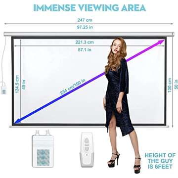 Motorized Projector Screen - DINAH 16:9 4K 3D HD 100 inch Electric Projector Screen Pull Down with Wireless Remote Contror (100in)