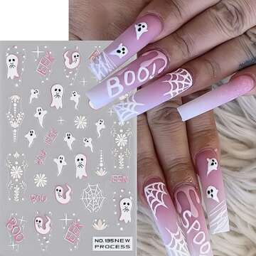 Halloween Nail Art Stickers Ghost Nail Decals 3D Self-Adhesive Ghost Skull Spooky Blood Nail Art Des...