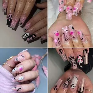 Halloween Nail Art Stickers Ghost Nail Decals 3D Self-Adhesive Ghost Skull Spooky Blood Nail Art Designs Decals Gothic Nail Stickers Day of the Dead Nail Decoration Charms for Women and Girls 6 Sheets