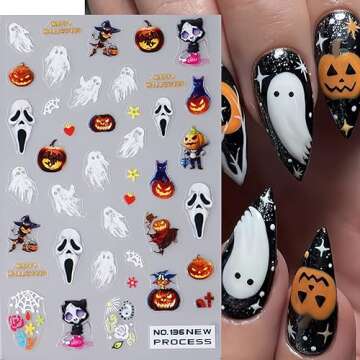 Halloween Nail Art Stickers Ghost Nail Decals 3D Self-Adhesive Ghost Skull Spooky Blood Nail Art Designs Decals Gothic Nail Stickers Day of the Dead Nail Decoration Charms for Women and Girls 6 Sheets