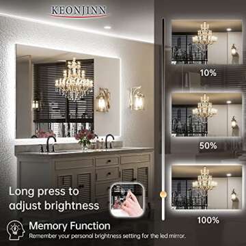 Keonjinn 55" LED Bathroom Mirror with Anti-Fog & Dimmable Lights