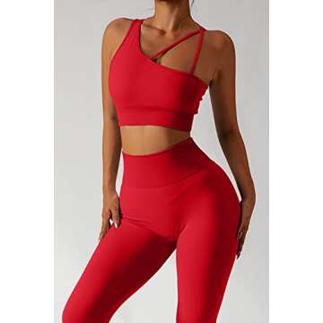 QINSEN Workout Sets for Women Seamless Sports Crop Tops High Waisted Leggings Two Piece Outfits Red M
