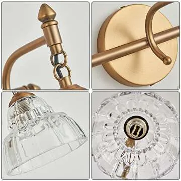 OFFDARKS Bathroom Vanity Light Fixtures Matte Brass Vintage Vanity Lighting Fixture Over Mirror 3 Lights Wall Sconce for Bedroom Dressing Room Living Room Hallway