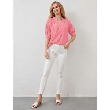 Stylish Ymejia Women's Puff Sleeve Striped Blouse Top
