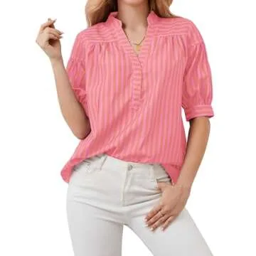 Stylish Ymejia Women's Puff Sleeve Striped Blouse Top
