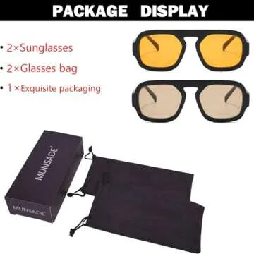MUNSADE Trendy Square Aviator Sunglasses for Women Flat Top Designer Stylish Frame Sun Glasses Vintage Shades ((2 Pack) Black/Orange+Black/Light Brown)