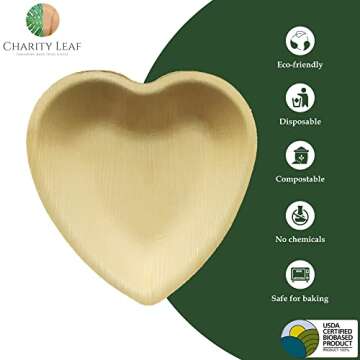 Charity Leaf Eco-Friendly Palm Leaf Heart Plates - 25 Pack
