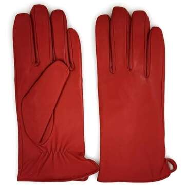 ZLUXURQ Soft Genuine Lambskin Leather Cold Weather Touchscreen Gloves Cashmere Lined for Women in Red