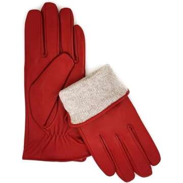 ZLUXURQ Soft Genuine Lambskin Leather Cold Weather Touchscreen Gloves Cashmere Lined for Women in Red
