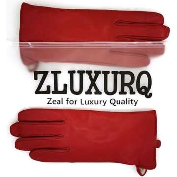 ZLUXURQ Soft Genuine Lambskin Leather Cold Weather Touchscreen Gloves Cashmere Lined for Women in Red