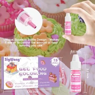 Gel Food Coloring - 15 Colors Flavorless Gel Based Food Color Dye, Vibrant Edible Concentrated Food Coloring for Cake Cookie Decorating, Easter Egg, Icing, Fondant, Baking, Macaron (6g/Bottle) - Vegan