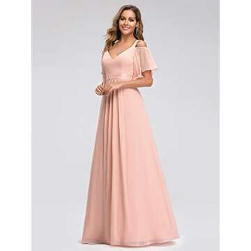 Women's A-Line Empire Waist Wedding Bridesmaid Dress Evening Party Dress Pink US10