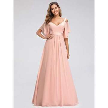 Women's A-Line Empire Waist Wedding Bridesmaid Dress Evening Party Dress Pink US10