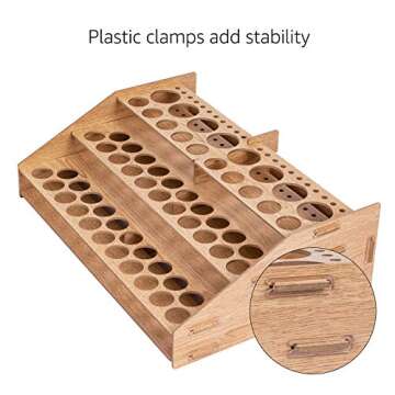 Amazon Basics Craft Paint & Brush Organizer Rack, Holds up to 60 Bottles (52 1-inch and 8 1.47-inch) and 22 brushes - 14 x 8 Inches, Wood Finish, Light brown, 14.1 x 9.6 x 4.3
