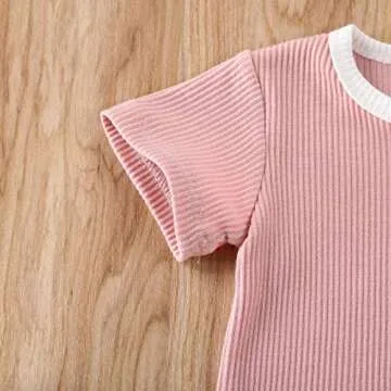 Newborn Infant Baby Girl Boy Clothes Short Sleeve T-Shirt Tops and Shorts Pants Solid Color Summer Outfit (A-Pink, 0-6 Months)