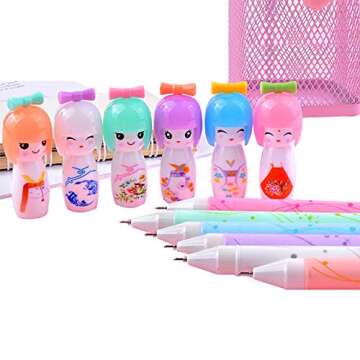 VANVENE 12pcs/lot Small Fresh Japanese Doll colored gel pens for writing cartoon 0.38mm black ink roll pen office school supplies