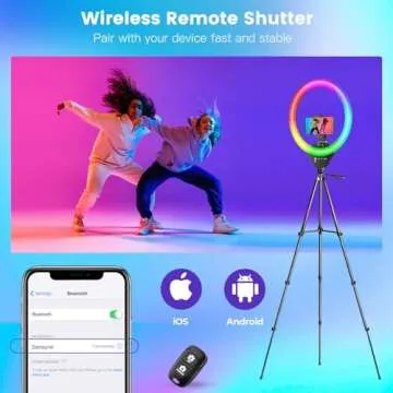 Sensyne 10'' RGB Ring Light with 50'' Extendable Tripod Stand, Circle Lights with Phone Holder for Live Stream/Makeup/YouTube Video/TikTok, Compatible with All Phones