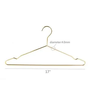 Better to U 17 Inch Metal Clothes Hanger, 4.0mm Heavy Duty Shirt Blouse Hanger for Coat Suit Bridal Boutique, Space Saving Slim Wire Hanger for Camisole Trousers Wedding Dress（Gold 50pack）