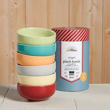 Now Designs Canyon Ceramic Pinch Bowl Set, Soy Sauce Dish, Set of 6, 2 oz