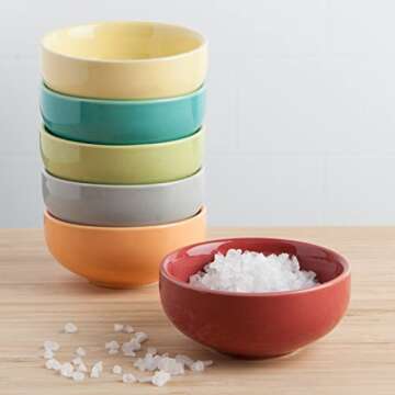 Now Designs Canyon Ceramic Pinch Bowl Set, Soy Sauce Dish, Set of 6, 2 oz