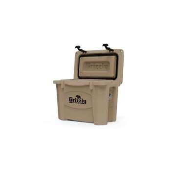 Grizzly 15 Cooler | 15 qt Ice Chest Durable Rotomolded Insulated | Made in USA | Warranty for Life | For Beach Boat Camping Fishing Hunting | G15 | Tan