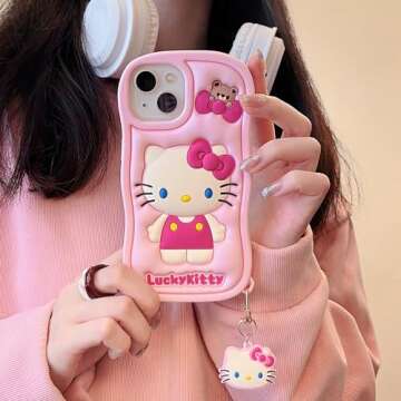 Cartoon Silicone Case for iPhone XR Case,Cute Funny Kawaii Kitty Cat Animal Character Phone Case 3D Cover Phone Case for Kids Girls and Womens