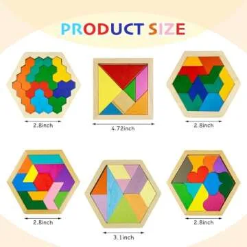 YUQILIN 6 PCS Wooden Tangrams Puzzles - Brain Teaser Wood Puzzle for All Ages