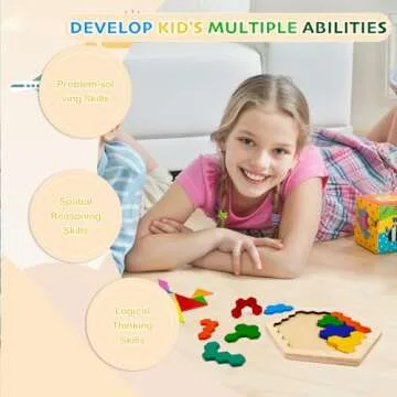 YUQILIN Wooden Tangram Puzzles - Fun Educational Gifts for Kids