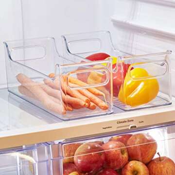 iDesign Plastic Fridge and Freezer Storage Organizer Bin with Handles, Clear Container for Food, Drinks, Produce Organization, 14.5" x 5" x 5", Clear