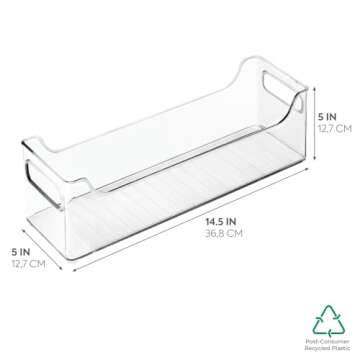 iDesign Plastic Fridge and Freezer Storage Organizer Bin with Handles, Clear Container for Food, Drinks, Produce Organization, 14.5" x 5" x 5", Clear