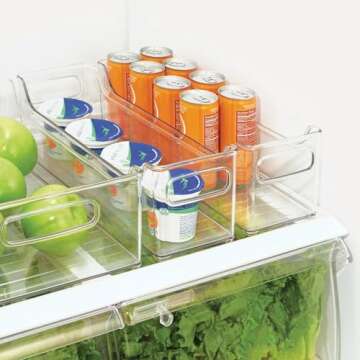 iDesign Plastic Fridge and Freezer Storage Organizer Bin with Handles, Clear Container for Food, Drinks, Produce Organization, 14.5" x 5" x 5", Clear