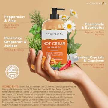 Cellulite Massage Oil, Gel & Mitt Package - Natural Hot Cream Massage Gel, Oil & Massager - Firm, To...