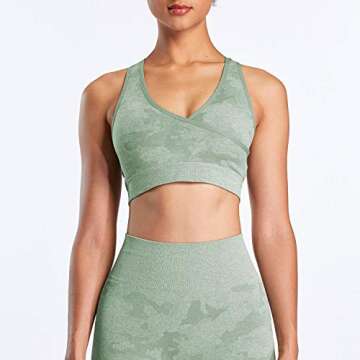Aoxjox Camo Seamless Sports Bra for Women Medium Support Gym Yoga Seamless Workout Top (Camo/Sage Gr...