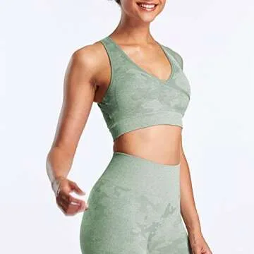 Aoxjox Camo Seamless Sports Bra for Women Medium Support Gym Yoga Seamless Workout Top (Camo/Sage Green, Medium)