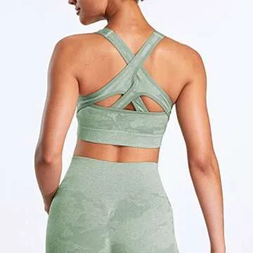 Aoxjox Camo Seamless Sports Bra for Women Medium Support Gym Yoga Seamless Workout Top (Camo/Sage Green, Medium)