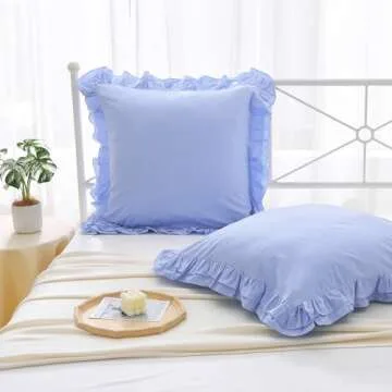 YOKKITA 2 Pack Blue Ruffle Euro Shams Pillow Covers 26x26 inches, 100% Cotton French Country Rustic Large Square European Vintage Shabby and Chic Decorative Pillowcases for Bed/Sofa (Blue, 26x26)